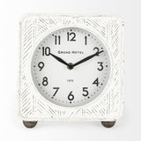 Mercana Karl 8.0L x 2.8W x 8.8H Rustic White Iron Rounded Square Table Clock