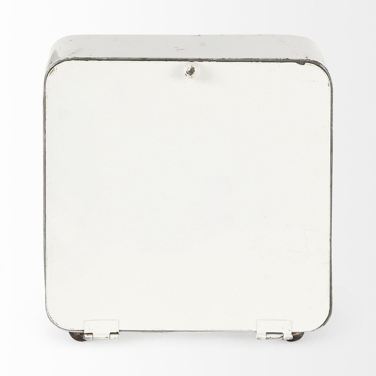 Mercana Karl 8.0L x 2.8W x 8.8H Rustic White Iron Rounded Square Table Clock