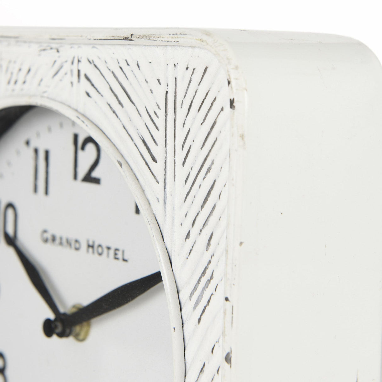 Mercana Karl 8.0L x 2.8W x 8.8H Rustic White Iron Rounded Square Table Clock