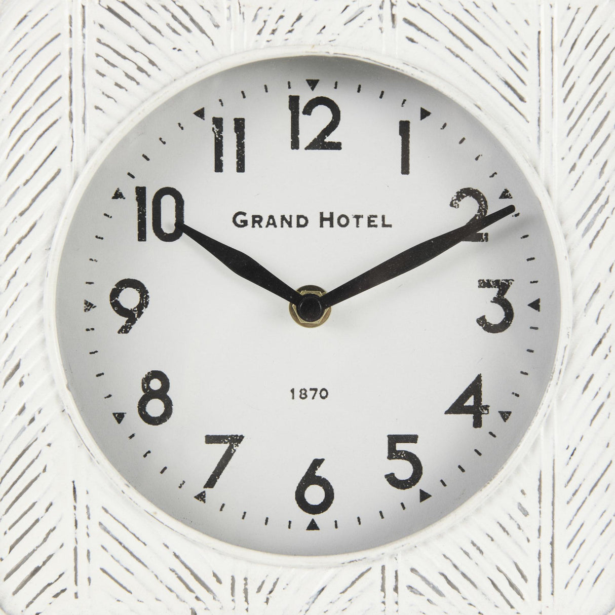 Mercana Karl 8.0L x 2.8W x 8.8H Rustic White Iron Rounded Square Table Clock