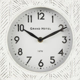 Mercana Karl 8.0L x 2.8W x 8.8H Rustic White Iron Rounded Square Table Clock