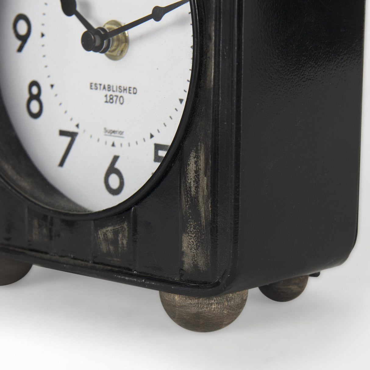 Mercana Karl 6.0L x 3.0W x 6.8H Rustic Black Iron Rounded Square Table Clock