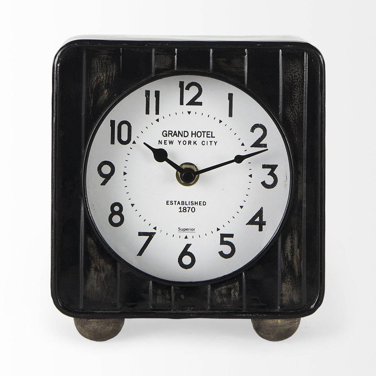 Mercana Karl 6.0L x 3.0W x 6.8H Rustic Black Iron Rounded Square Table Clock