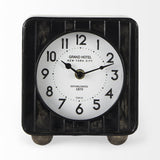 Mercana Karl 6.0L x 3.0W x 6.8H Rustic Black Iron Rounded Square Table Clock