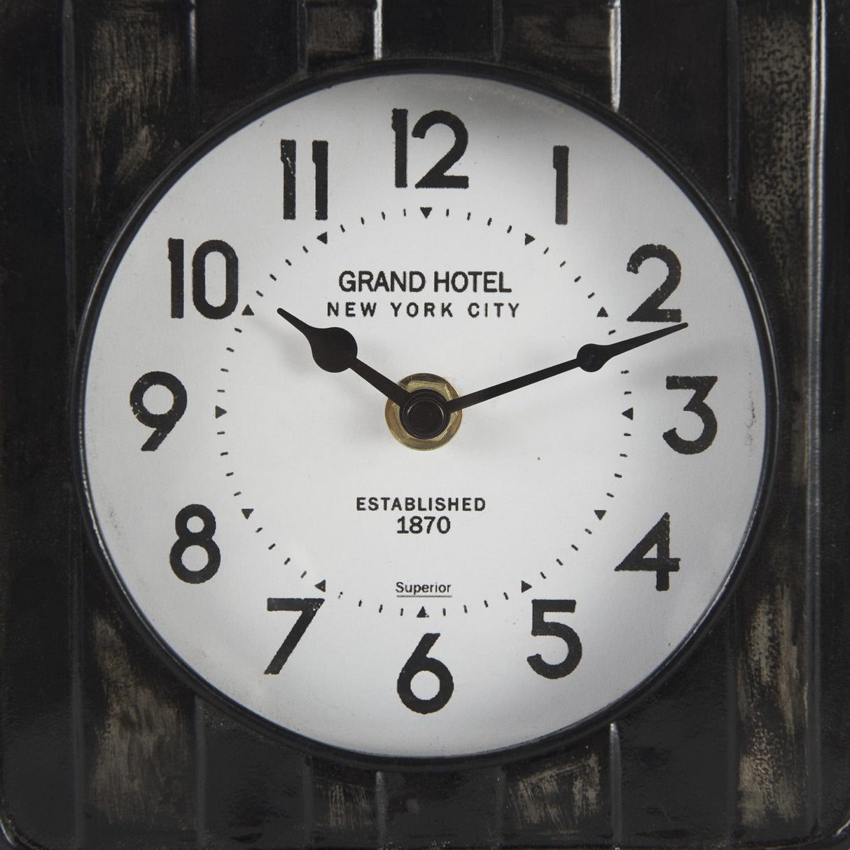 Mercana Karl 6.0L x 3.0W x 6.8H Rustic Black Iron Rounded Square Table Clock