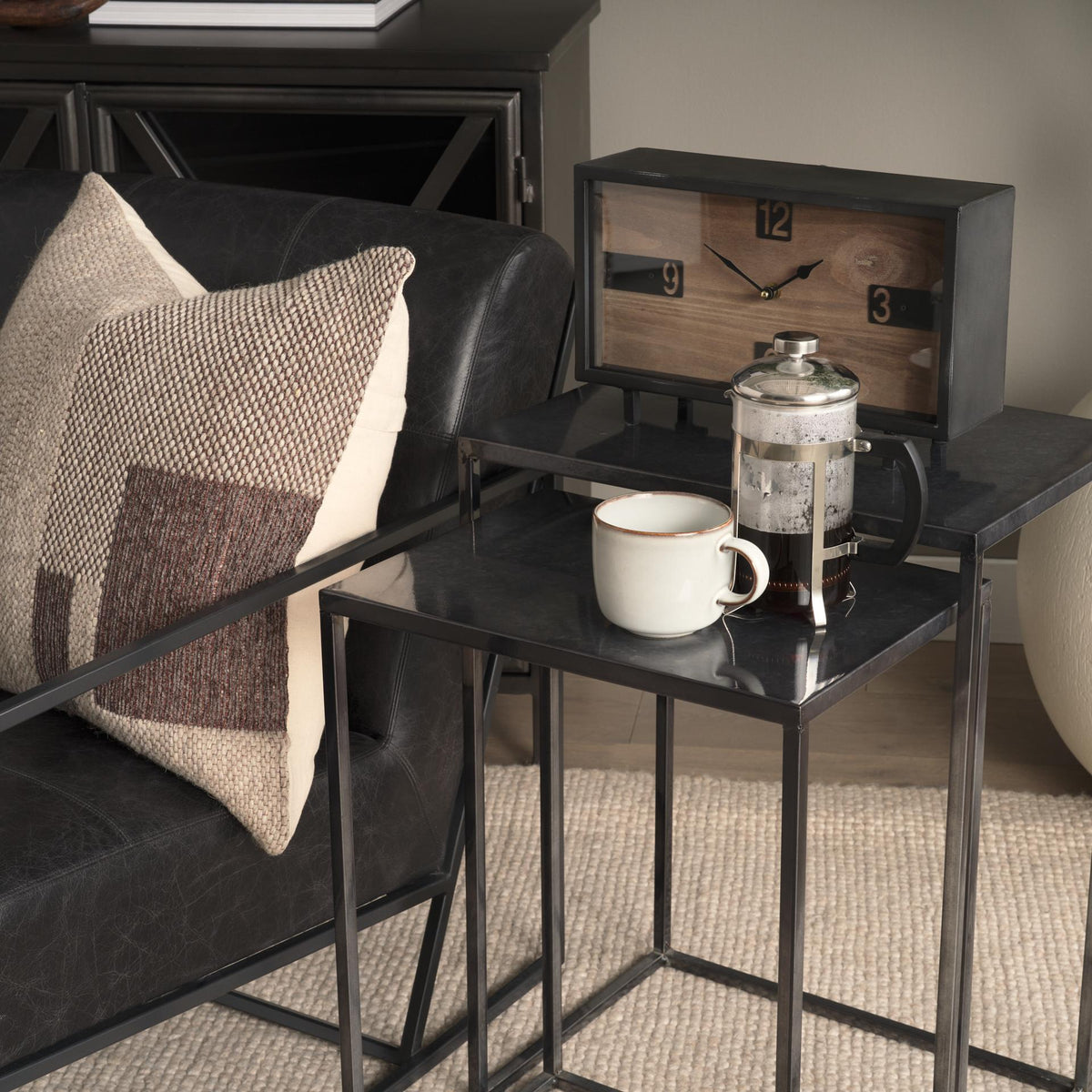 Mercana Harvey 13.0L x 4.5W x 8.1H Black Metal and Wood Rectangular Table Clock