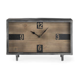 Mercana Harvey 13.0L x 4.5W x 8.1H Black Metal and Wood Rectangular Table Clock