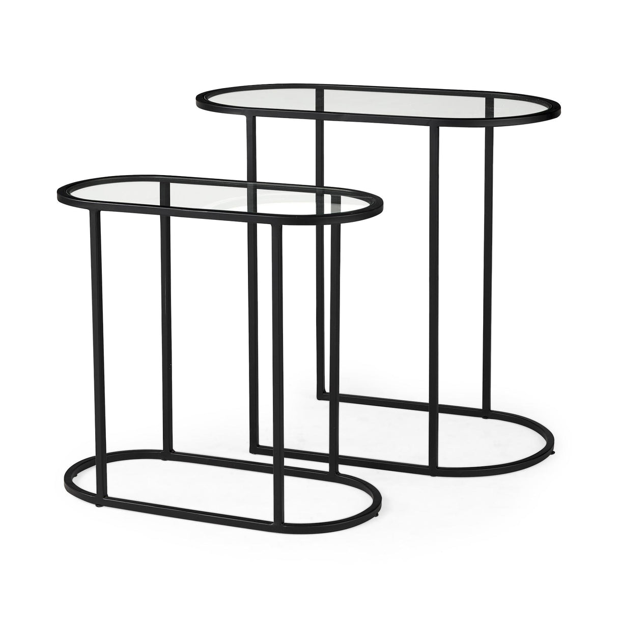 Mercana Celine 24.2 L x 12.6 W x 22.4 H Set of Two Black/Silver Metal and Glass Nesting Accent Tables