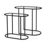 Mercana Celine 24.2 L x 12.6 W x 22.4 H Set of Two Black/Silver Metal and Glass Nesting Accent Tables