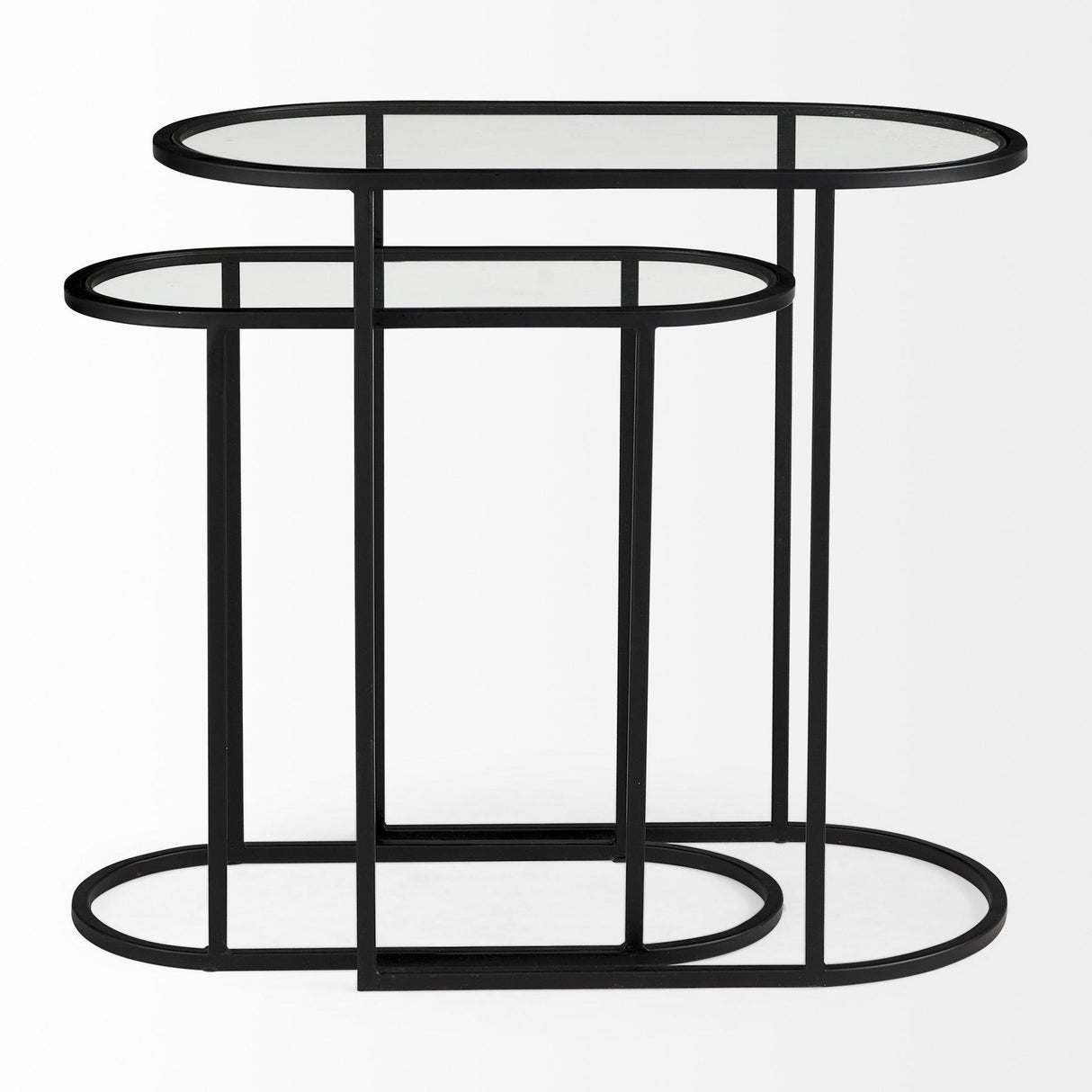 Mercana Celine 24.2 L x 12.6 W x 22.4 H Set of Two Black/Silver Metal and Glass Nesting Accent Tables