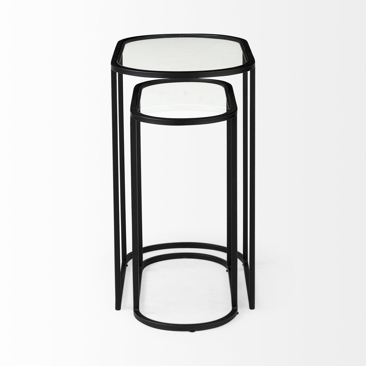 Mercana Celine 24.2 L x 12.6 W x 22.4 H Set of Two Black/Silver Metal and Glass Nesting Accent Tables