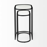 Mercana Celine 24.2 L x 12.6 W x 22.4 H Set of Two Black/Silver Metal and Glass Nesting Accent Tables