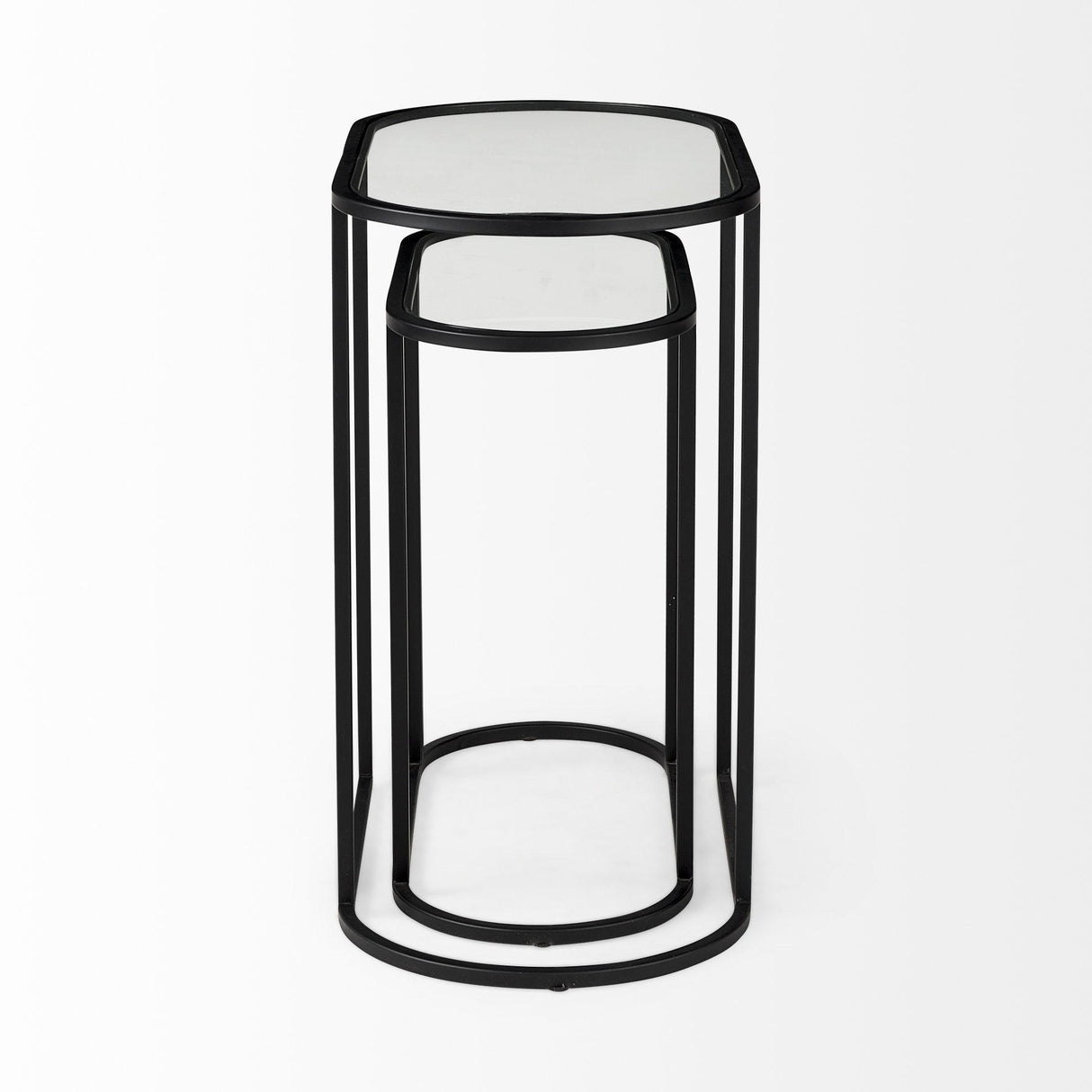 Mercana Celine 24.2 L x 12.6 W x 22.4 H Set of Two Black/Silver Metal and Glass Nesting Accent Tables