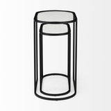 Mercana Celine 24.2 L x 12.6 W x 22.4 H Set of Two Black/Silver Metal and Glass Nesting Accent Tables
