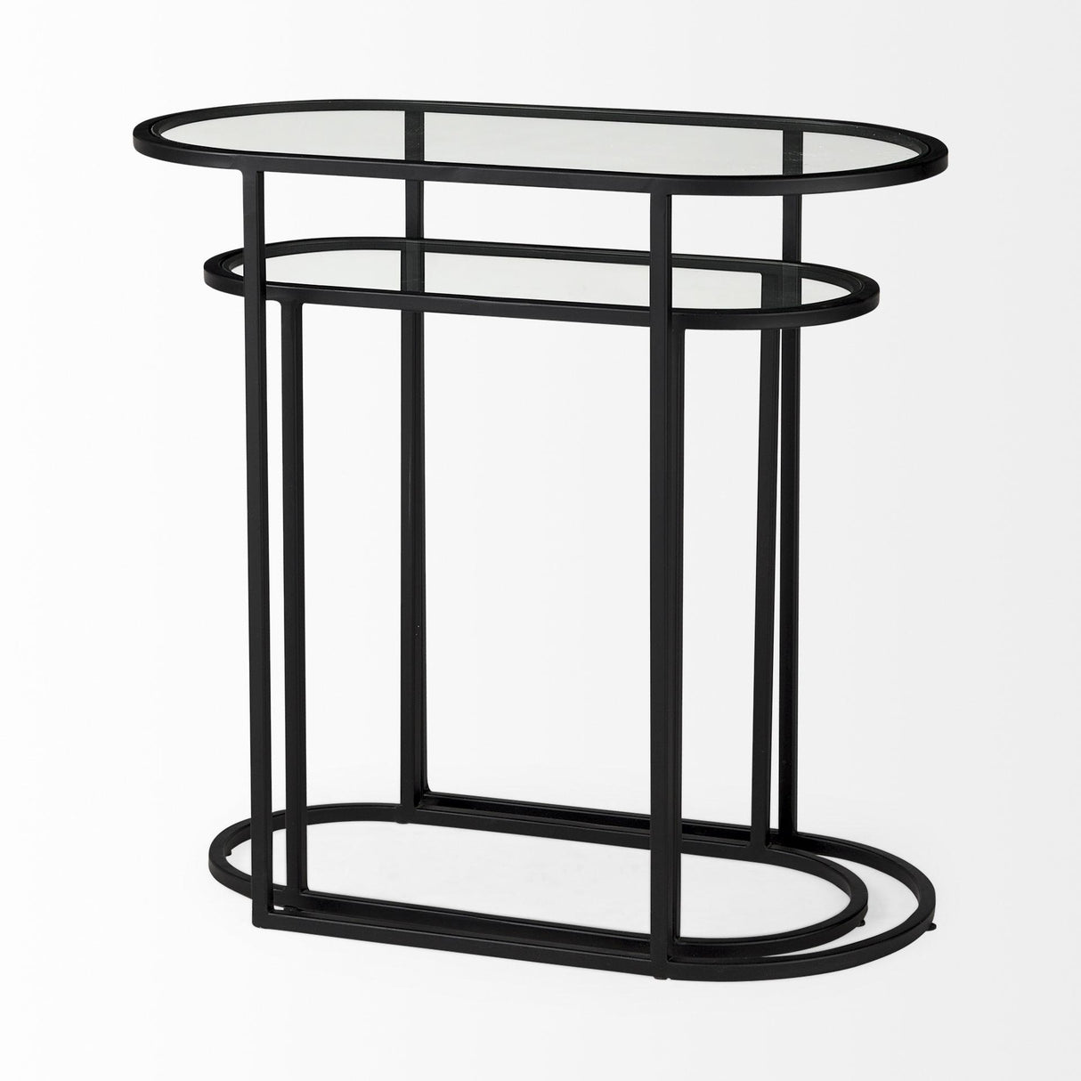 Mercana Celine 24.2 L x 12.6 W x 22.4 H Set of Two Black/Silver Metal and Glass Nesting Accent Tables