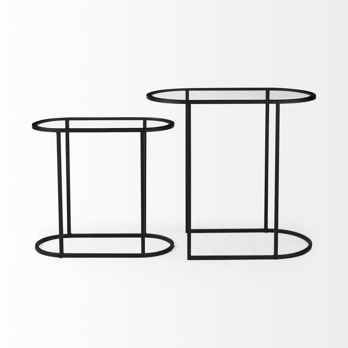 Mercana Celine 24.2 L x 12.6 W x 22.4 H Set of Two Black/Silver Metal and Glass Nesting Accent Tables