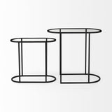 Mercana Celine 24.2 L x 12.6 W x 22.4 H Set of Two Black/Silver Metal and Glass Nesting Accent Tables