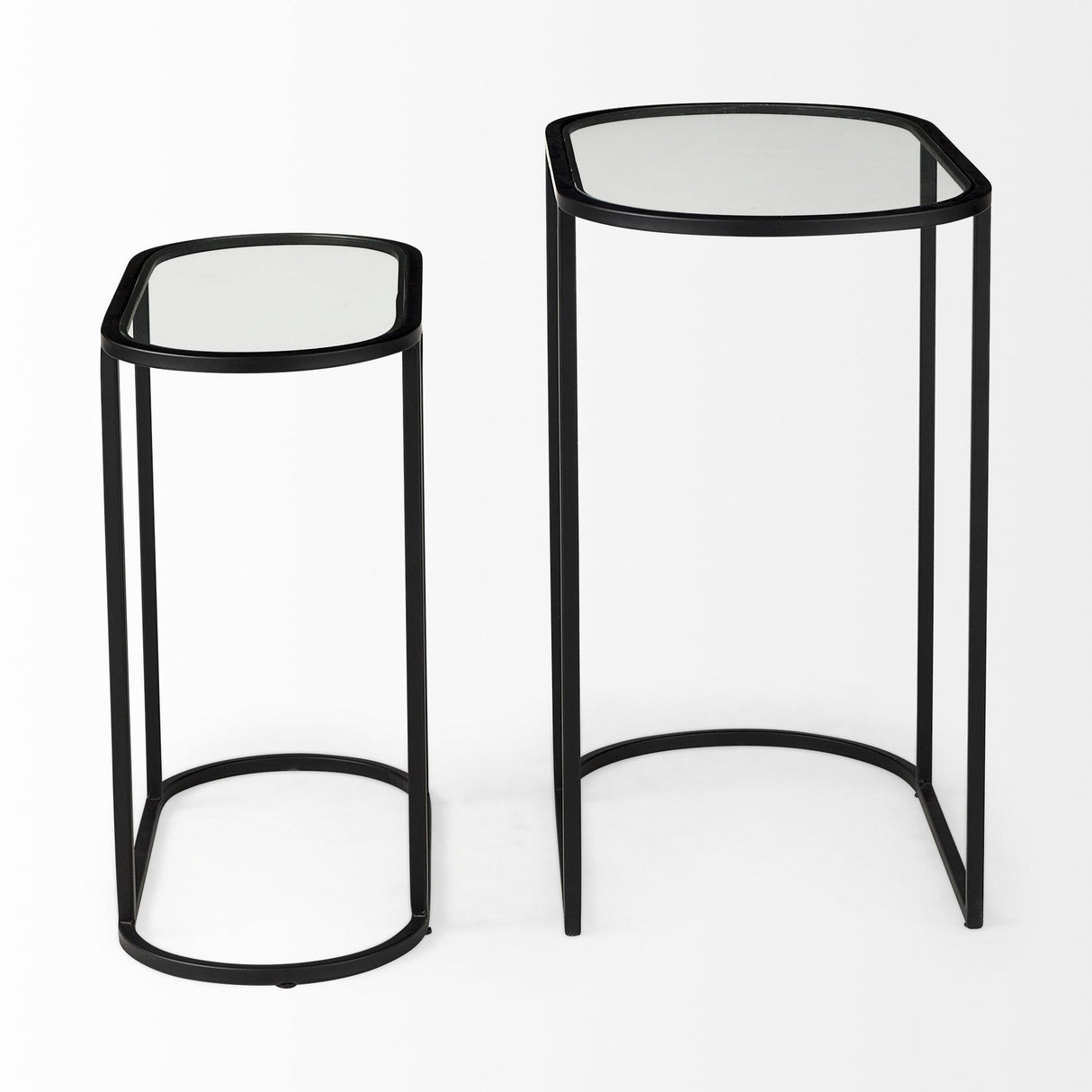 Mercana Celine 24.2 L x 12.6 W x 22.4 H Set of Two Black/Silver Metal and Glass Nesting Accent Tables