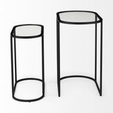 Mercana Celine 24.2 L x 12.6 W x 22.4 H Set of Two Black/Silver Metal and Glass Nesting Accent Tables