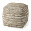 Mercana Aadhya 16.0L x 16.0W x 16.0H Taupe/Silver Leather and Cotton Pouf