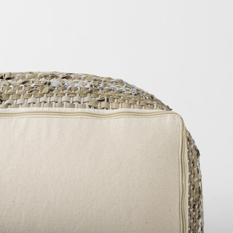 Mercana Aadhya 16.0L x 16.0W x 16.0H Taupe/Silver Leather and Cotton Pouf