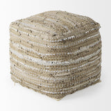 Mercana Aadhya 16.0L x 16.0W x 16.0H Taupe/Silver Leather and Cotton Pouf