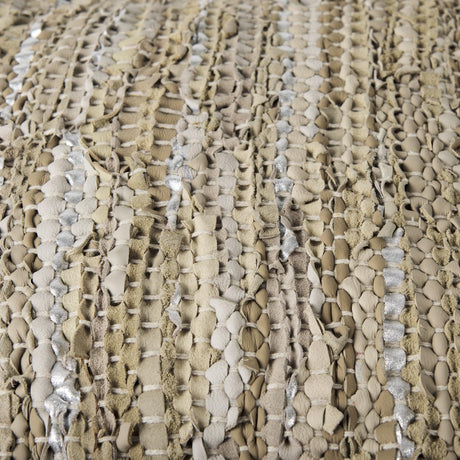 Mercana Aadhya 16.0L x 16.0W x 16.0H Taupe/Silver Leather and Cotton Pouf