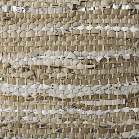 Mercana Aadhya 16.0L x 16.0W x 16.0H Taupe/Silver Leather and Cotton Pouf