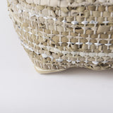 Mercana Aadhya 16.0L x 16.0W x 16.0H Taupe/Silver Leather and Cotton Pouf