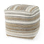 Mercana Aahana 16.0L x 16.0W x 16.0H White/Taupe/Gray Striped Hemp and Cotton Pouf