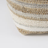 Mercana Aahana 16.0L x 16.0W x 16.0H White/Taupe/Gray Striped Hemp and Cotton Pouf