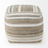 Mercana Aahana 16.0L x 16.0W x 16.0H White/Taupe/Gray Striped Hemp and Cotton Pouf