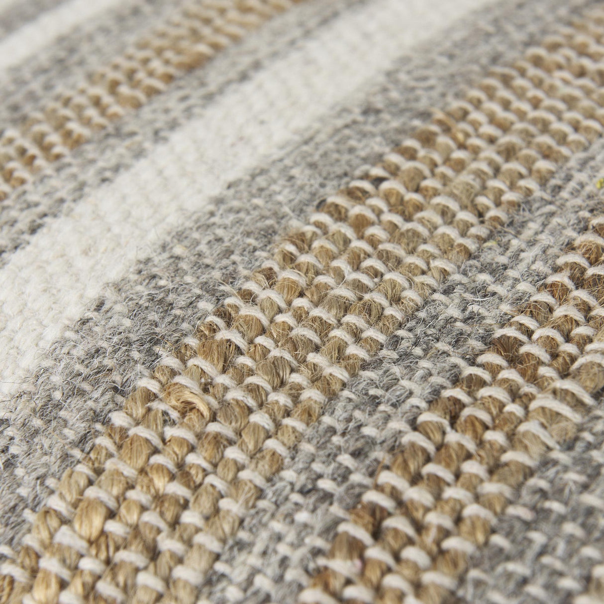 Mercana Aahana 16.0L x 16.0W x 16.0H White/Taupe/Gray Striped Hemp and Cotton Pouf