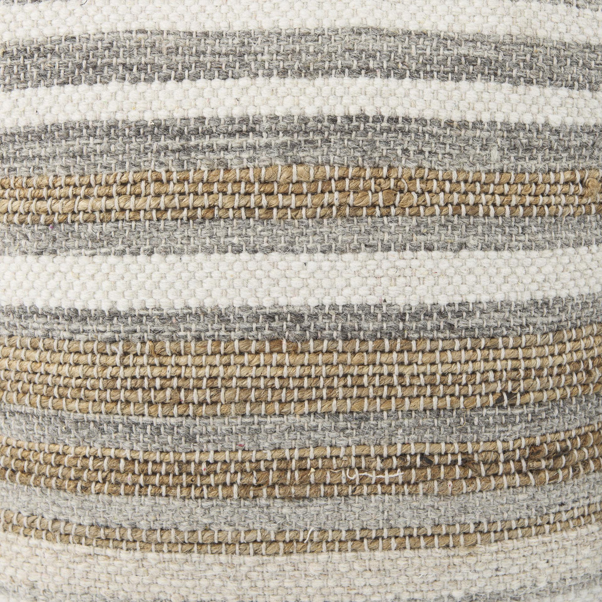 Mercana Aahana 16.0L x 16.0W x 16.0H White/Taupe/Gray Striped Hemp and Cotton Pouf