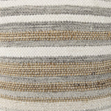 Mercana Aahana 16.0L x 16.0W x 16.0H White/Taupe/Gray Striped Hemp and Cotton Pouf