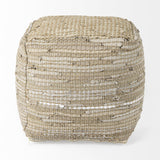 Mercana Aalia 16.0L x 16.0W x 16.0H Beige Leather and Jute Pouf