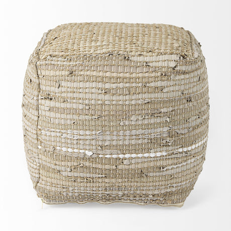 Mercana Aalia 16.0L x 16.0W x 16.0H Beige Leather and Jute Pouf
