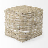 Mercana Aalia 16.0L x 16.0W x 16.0H Beige Leather and Jute Pouf