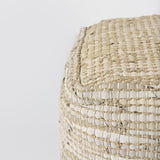Mercana Aalia 16.0L x 16.0W x 16.0H Beige Leather and Jute Pouf