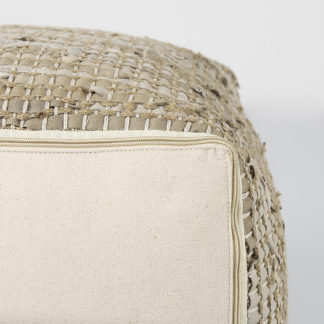 Mercana Aalia 16.0L x 16.0W x 16.0H Beige Leather and Jute Pouf