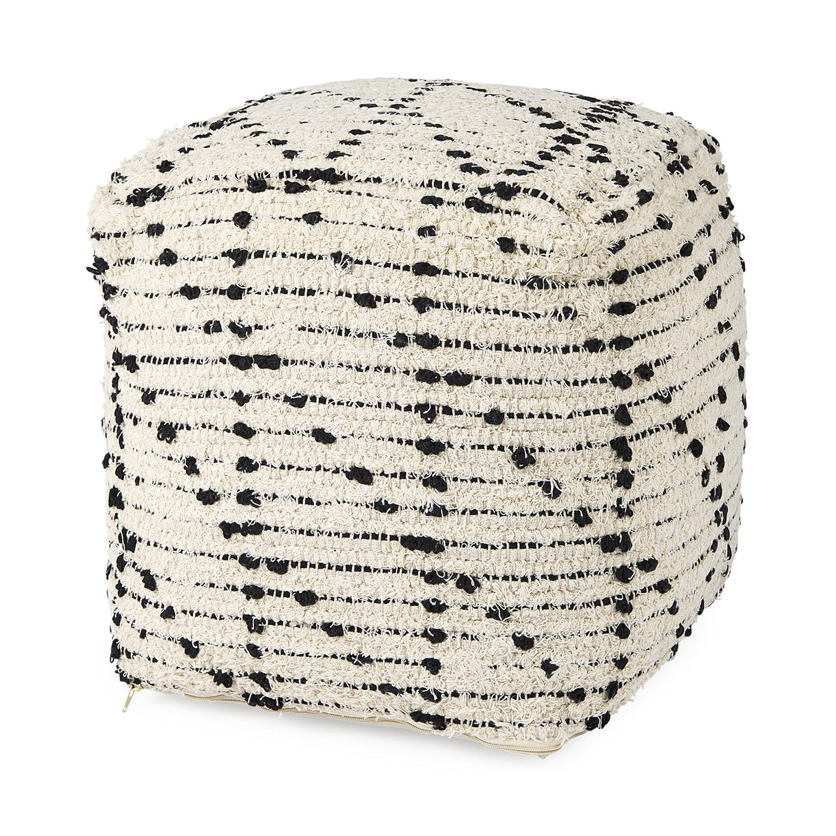 Mercana Aarohi 16.0L x 16.0W x 16.0H Cream/Black Cotton Patterned Pouf