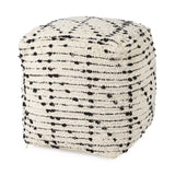 Mercana Aarohi 16.0L x 16.0W x 16.0H Cream/Black Cotton Patterned Pouf