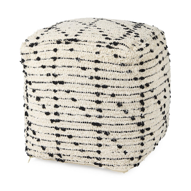 Mercana Aarohi 16.0L x 16.0W x 16.0H Cream/Black Cotton Patterned Pouf