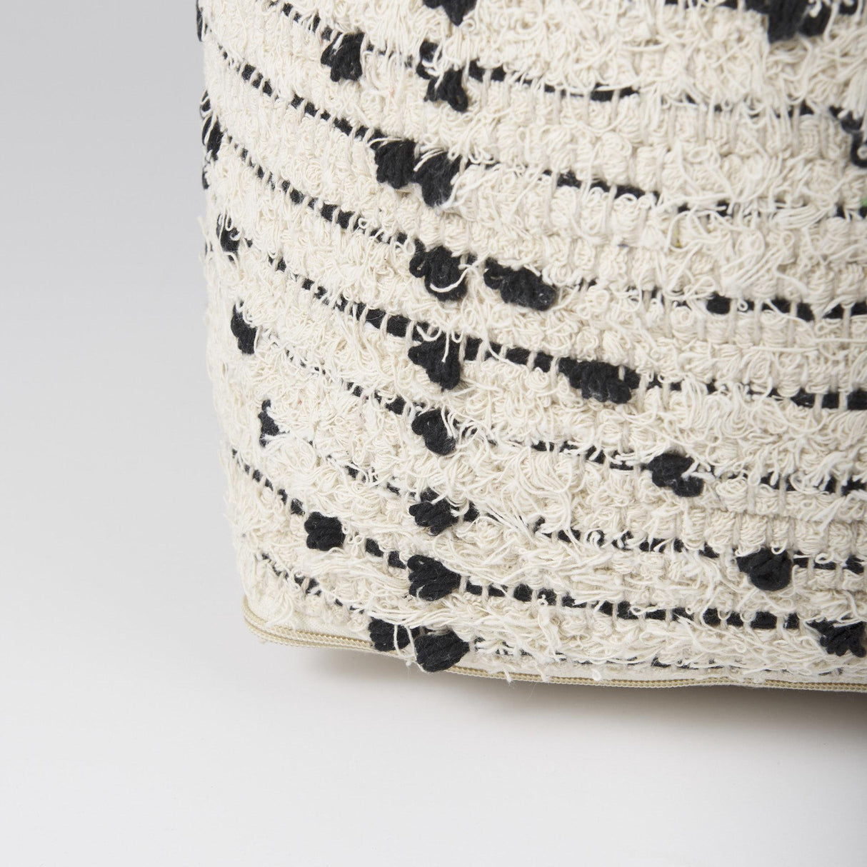 Mercana Aarohi 16.0L x 16.0W x 16.0H Cream/Black Cotton Patterned Pouf