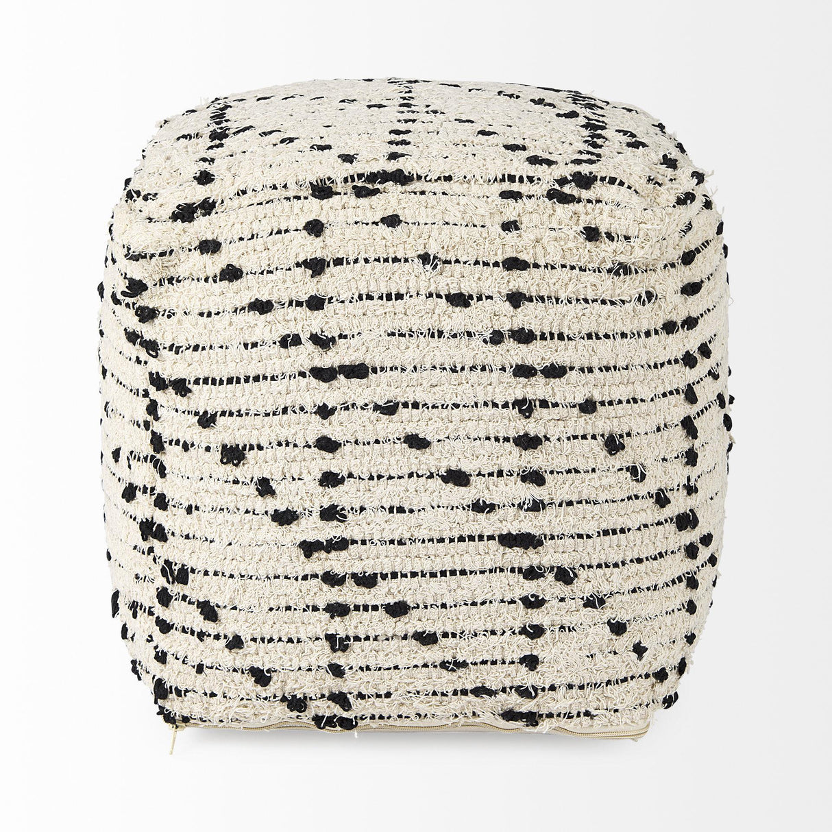 Mercana Aarohi 16.0L x 16.0W x 16.0H Cream/Black Cotton Patterned Pouf