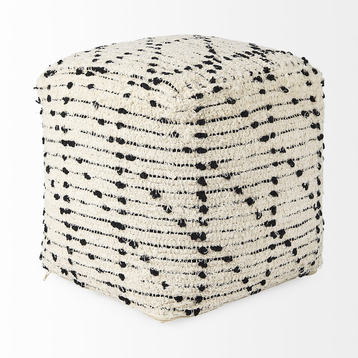 Mercana Aarohi 16.0L x 16.0W x 16.0H Cream/Black Cotton Patterned Pouf