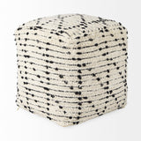 Mercana Aarohi 16.0L x 16.0W x 16.0H Cream/Black Cotton Patterned Pouf