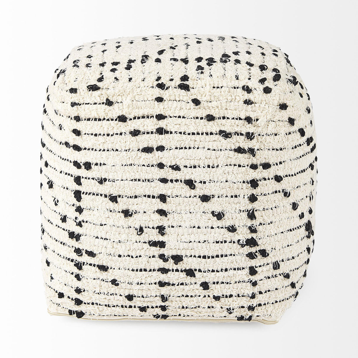 Mercana Aarohi 16.0L x 16.0W x 16.0H Cream/Black Cotton Patterned Pouf
