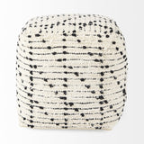 Mercana Aarohi 16.0L x 16.0W x 16.0H Cream/Black Cotton Patterned Pouf