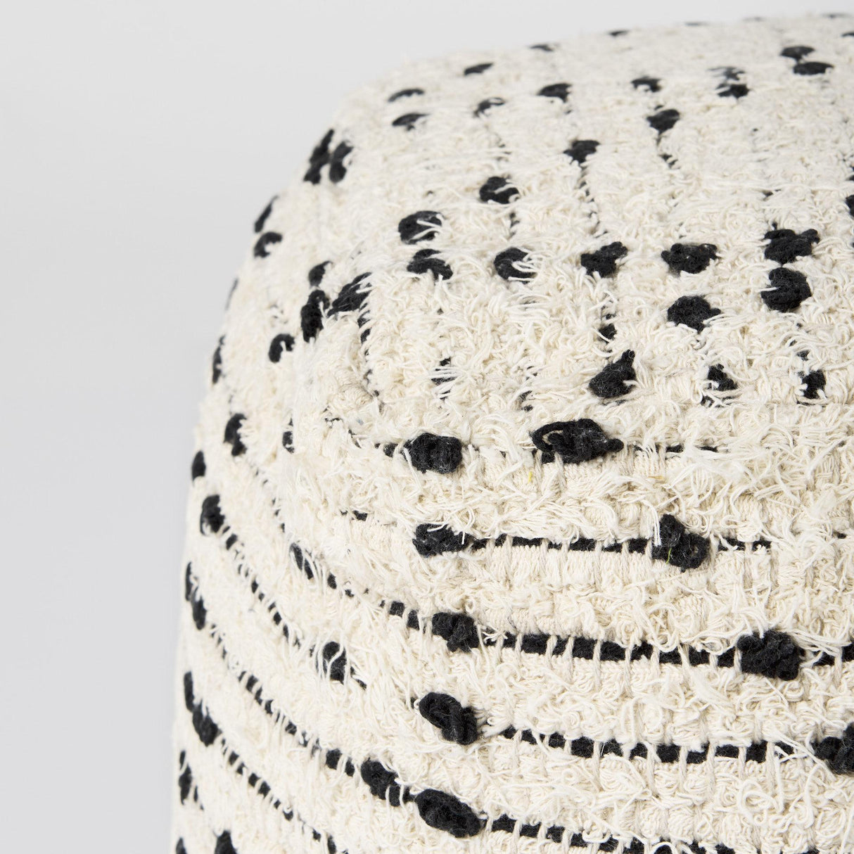 Mercana Aarohi 16.0L x 16.0W x 16.0H Cream/Black Cotton Patterned Pouf